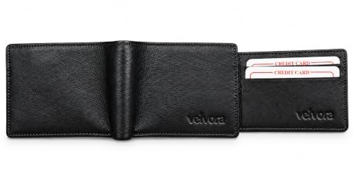 Image of Men's Bifold Wallet, Premium Leather Look Wallet for Men with Multiple Card Slots, Cash Compartment & Compact Slim Design, Stylish Everyday Pocket Wallet - Black