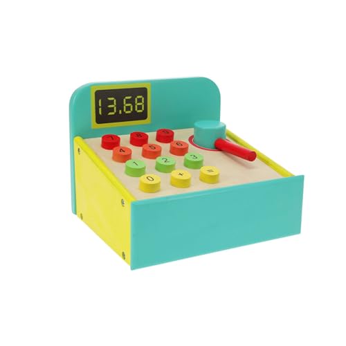 Caja registradora de Juguete de Madera con Cajón, 6 Monedas y 3 Tarjetas 18,3x16,3x14cm