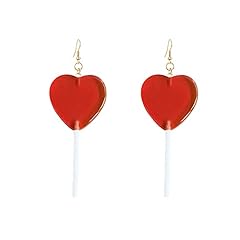 Heart Candy Resin Lollipop Earrings-Red