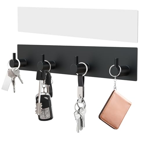 VIS'V Key Holder Wall Mount, Large Metal Self Adhesive Key Hanger with 4 Hooks, No Drilling, Extra...