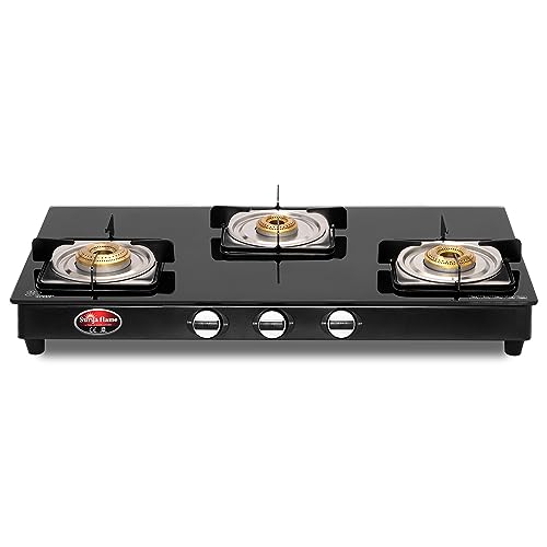 Surya Flame Nexa 3 Burner LPG Gas Stove | Glass Top With Stainless Steel Body | 2 Years Complete Door Step Warranty Including Glass