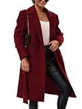 Onsoyours Manteau Femme Casual Elégant Manches Longues Revers Unicolore Veste D'Hiver Double Boutonnage Veste De Loisirs Hiver Manteau D'Automne Avec Col À Revers Parka Outwear A Vin Rouge XL
