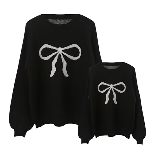 Image of Mommy and Me Matching Sweaters Outfits Heart Graphic Sweater Family Matching Clothes Long Sleeve Pullover Tops
