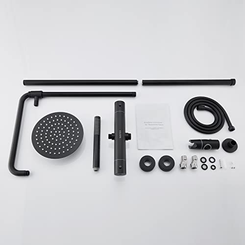 Holispa Thermostatic Shower System, 8 Inch Rain Shower Head Faucet Sets With Adjustable Slide Bar And Shower Valve, Black #TOP6