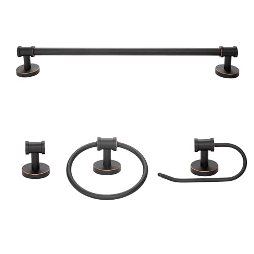 Image of Globe Electric 51415 Camden 5-Piece All-in-One Bathroom Set, 3 Vanity Light with Seeded Glass Shades, Bar, Towel Ring, Robe Hook, Toilet Paper Holder, Bronze