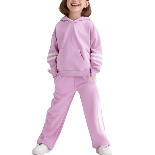 Image of 2025 Girls Sweatsuit Set Cute Hooded Sweatshirt & Jogger Pants with Pocket Casual Outfuts Set