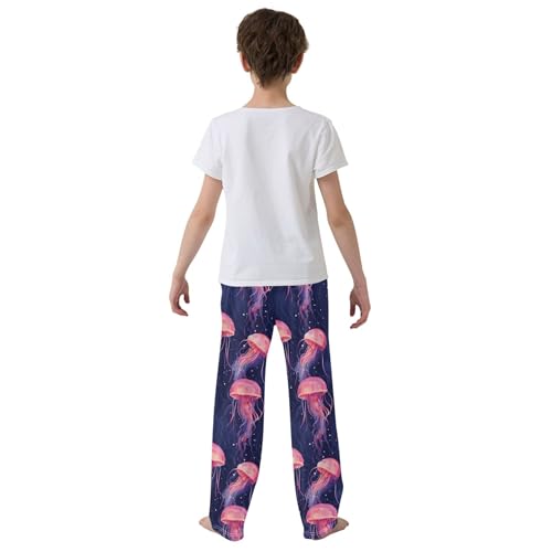 Pink Jellyfish Long Pajama Pants Elastic Waist PJ Bottoms with Pockets S A1104594