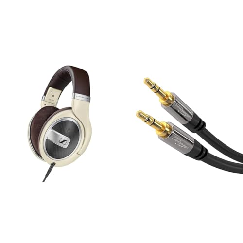 Sennheiser HD 599 Around-Ear Open Back Headphones - Ivory & Aux cable – 2m – 3.5mm audio cable, designed in Germany with break-proof metal plug