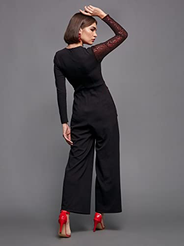 Image of Miss Chase Women's V-Neck Full Sleeve Embellished Asymmetric Regular Length Polyester Jumpsuit with Pockets