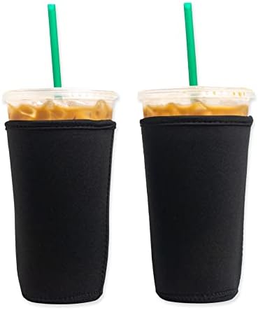 Baxendale and Co Reusable Neoprene Insulator Sleeves for Large Sized Iced Coffee and Cold Drink Cups (2 PK Large 32oz, Black Smooth)