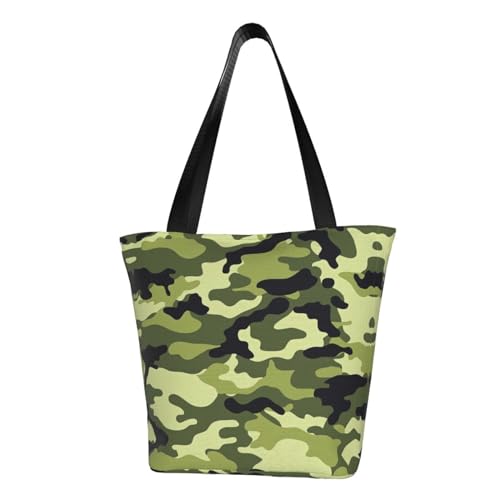 MyPiky Bolso de hombro con estampado de rosas suculentas y cactus para mujer, bolso de mano de tamaño grande, bolsa de compras casual para mujer, verde (camo green), Talla única