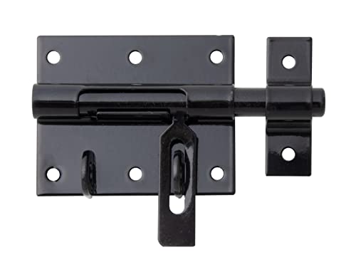 Alberts 137311 Verrou porte-cadenas | avec gâche attachée | noir plastifié | plaque 80 x 64 mm | Ø du boulon 11,5 mm | longueur totale 116 mm | Set de 10...