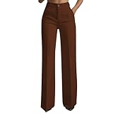 Auwer Women's High Waist Interview Dress Pants Business Flat Front Work Pants Formal Pull On Pant Office Trousers S-3XL Brown
