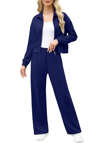 Image of XIEERDUO Lounge Sets for Women 2025 Sweatsuit 2 Piece Outfits Sweatshirt Wide Leg Sweatpant Tracksuit Matching Set