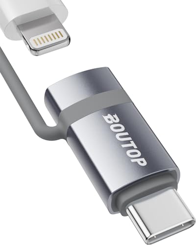 BOUTOP 60W [Apple MFi Zertifiziert] Lightning auf USB C Adapter für Schnelles Laden Kompatibel mit iPhone 17/16/15 Pro Max, MacBook, iPad Air/Pro - [1 Stück, Grau]