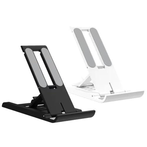 2 Stück Mini-Handy-Ständer: 6-Fach winkelverstellbar, faltbar und für den Desktop geeignet. Kompatibel mit Mobiltelefonen und Tablets. Handyhalterung für unterwegs, Schwarz & Weiß