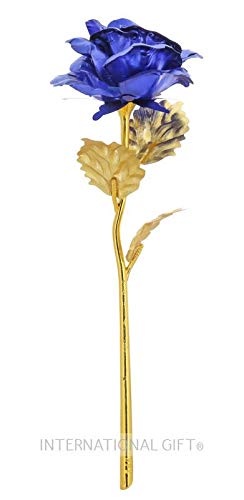 INTERNATIONAL GIFT Blue Rose Flower with Golden Leaf and Luxury Gift Box 25 Cm-image-45