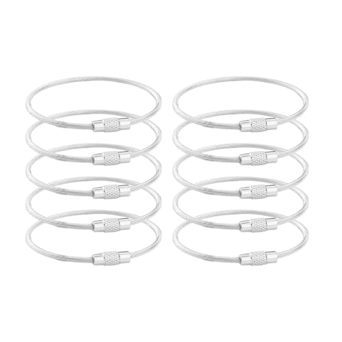 QEQSHQO Confezione da 10 Filo Portachiavi Cavo Grande Acciaio Inossidabile Anello, per Escursionismo All'Aperto Heavy Duty, Collegabile Porta Etichetta per Bagagli