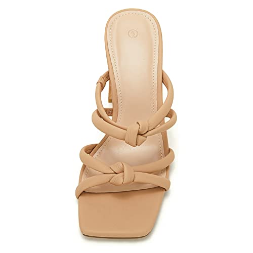 Image of LAICIGO Womens Chunky Block Heels Sandals Square Open Toe Slip on Slides | 3.5In-High Heeled Sandals, Double Knot Strap, Summer Dress Shoes, Work Casual, Vacation, Party