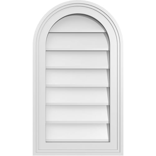 Ekena Millwork GVPRT14X2402SN Round Top Surface Mount PVC Gable Vent, 14"W x 24"H, Factory Primed White by Ekena Millwork - Used condition - US$38.57