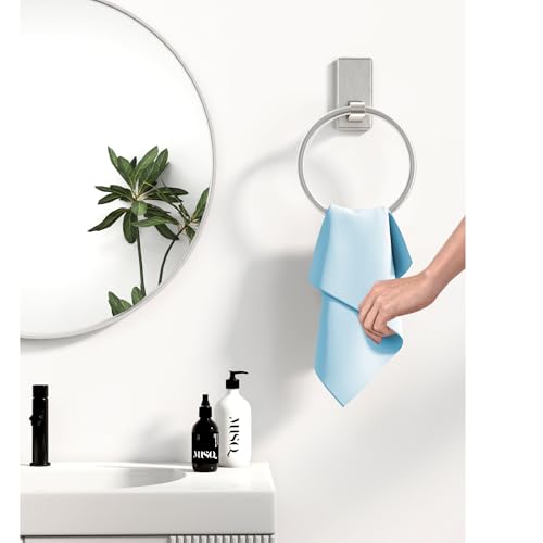 Image of Adhesive Towel Ring, Bathroom Hand Towel Holder SUS304 Heavy Duty Stick On Towel Holder for Kitchen, Brushed Nickel