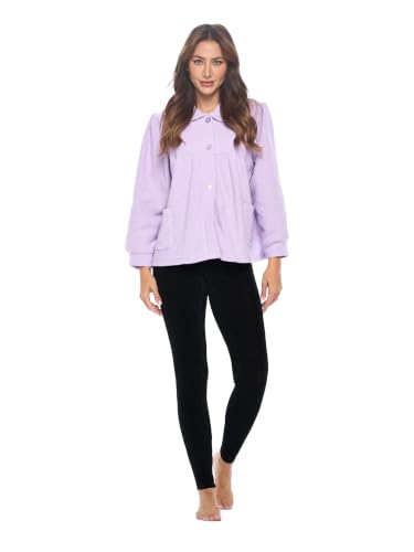 Casual Nights Womens Chenille Bed Jacket Button Front Long Sleeve Sleep Top with Pockets - Lilac Purple - 3X-Large