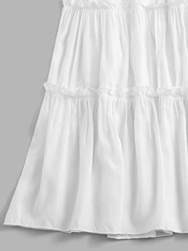 GORGLITTER Women's High Waisted Layered Swing Flowy Skirt Frill Trim Summer Midi Skirts White S - Image 3