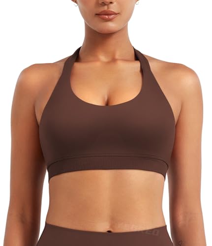 Image of YEOREO CoreFlex Women Halter Sports Bra Workout Seamless Padded Basic Bra Open Back Yoga Gym Crop Top