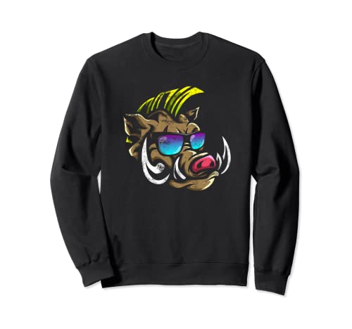 Divertido cerdo cerdo retro cazador hombres caza jabalí bosque papá regalo Sudadera