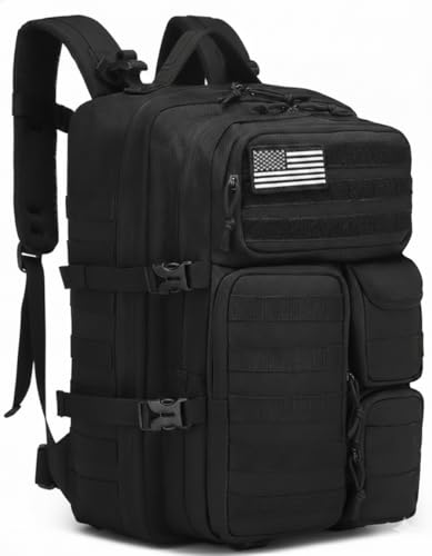 Mochila Tática Militar 50L com Sistema MOLLE, Impermeável, Preta, Grande Capacidade, Múltiplos Compartimentos, para Trilhas, Acampamentos, Caça e Aventuras ao Ar Livre