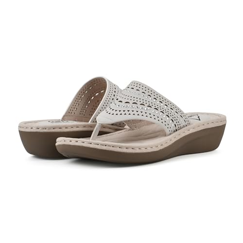 Image of CLIFFS BY WHITE MOUNTAIN Women's Comate Rhinestoned Mini Wedge Flip Flop Sandal