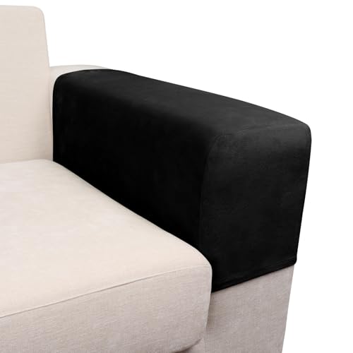 Image of Couch Arm Covers 2 Pcs Sofa Armrest Covers Stretch Couch,Armrest Cover for Chairs Scratch-Resistant Sofa Arm Cover Armchair Slipcovers,Black