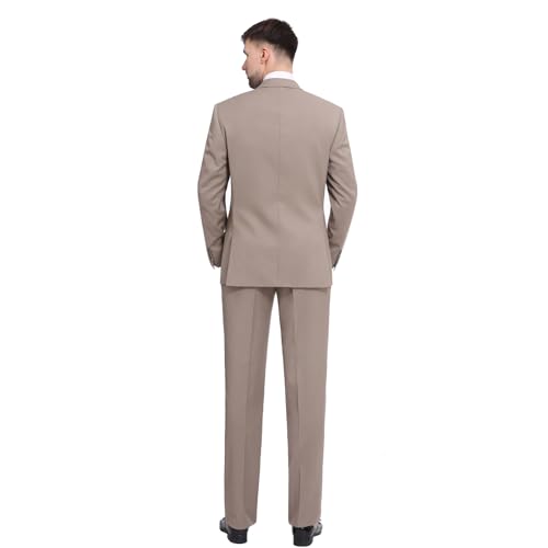 P&L Men's 2 Piece Suit Slim Fit Elegant 2-Button Blazer & Pants Set for Business Wedding Prom Tan - Thumbnail 2