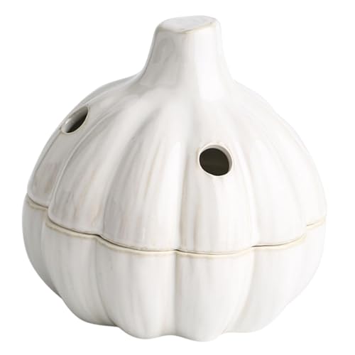 STARTIST Garlic Keeper Organizer Ornament with Ventilated Lid Countertop for Counter Gift White Spice Ceramic Storage Jar Garlic Saver