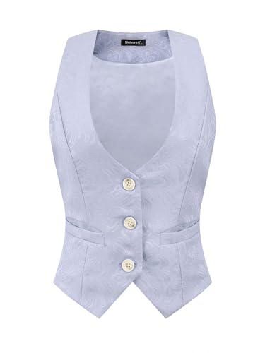 Chaleco vintage para mujer Allegra K con botones steampunk jacquard sin mangas