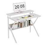 CAIYUN 70cm Computer Desk, Home Office Desk for Home, Small Desk for Spaces, White Small Table with Monitor Stand