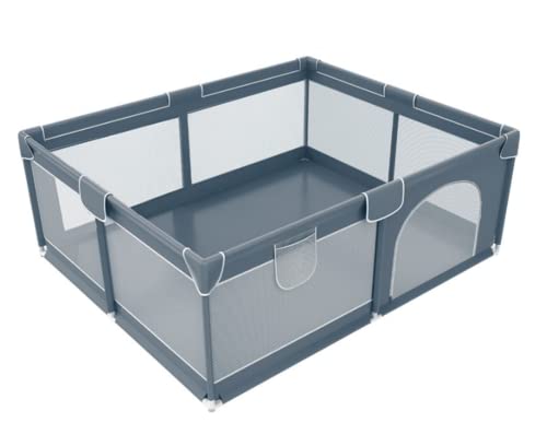 【LR.store】 長方形 ベビーサークル メッシュ ＜ ドア付き ＞ 200x180cm ベビーゲード 赤ちゃん プレイヤード キッズサークル 大型 プレゼント (グレー)