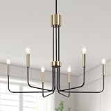 JLBTQ 6-Light Black and Gold Chandelier Modern Chandeliers for Dining Room Candle Farmhouse Light Fixtures Over Table Living Room Bedroom Kitchen Island Entryway Foyer Lighting Fixtures E12