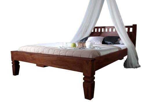 Massivmoebel24.de Lit 200x200 - Bois Massif d'acacia laqué (Nougat) - Style Colonial - Oxford #231