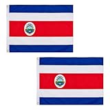 Costa Rica-Flagge, 152 x 91 cm, mit Messingösen, Polyester, für Fußballspiele, Fanunterstützung, Haus und Garten, 2 Stück