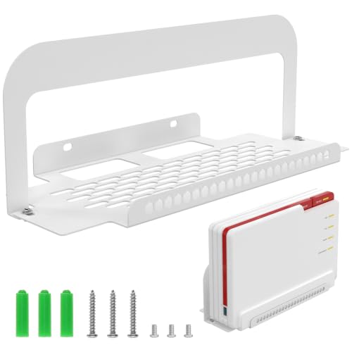 Router Wandhalterung für Fritz!Box 5690 Pro, Routerhalter aus Metall mit Kabelmanagement, Belüftetes Design, Wandmontage inkl. Schrauben und Dübel