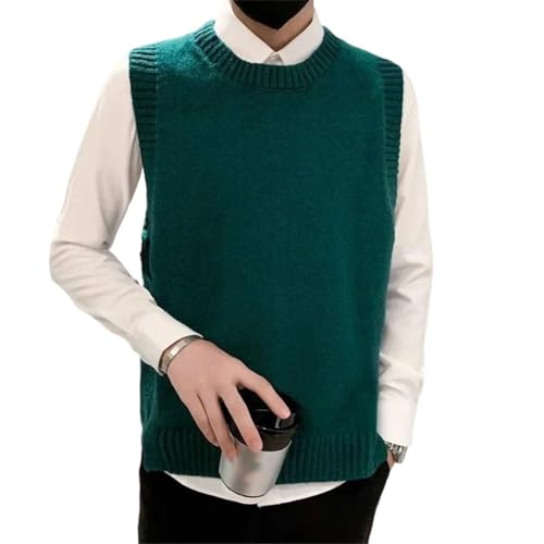 Men Sleeveless Knit Vest Crew Neck Waistcoat Business Casual Pullover Ribbed Knit Layering Piece
