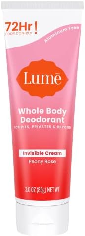 Lume Whole Body Deodorant - Invisible Cream Tube - 72 Hour Odor Control - Aluminum Free, Baking Soda Free, Skin Safe - 3.0 ounce (Peony Rose)