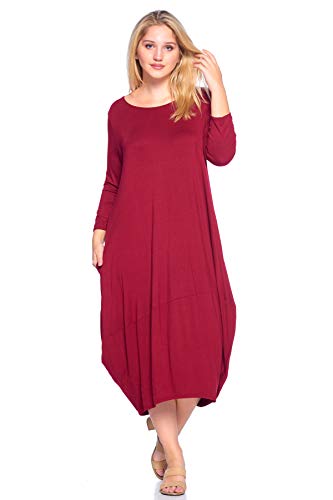 Plus Size Solid 3/4 Sleeve Bubble Hem Pocket Midi Dress - Made in USA