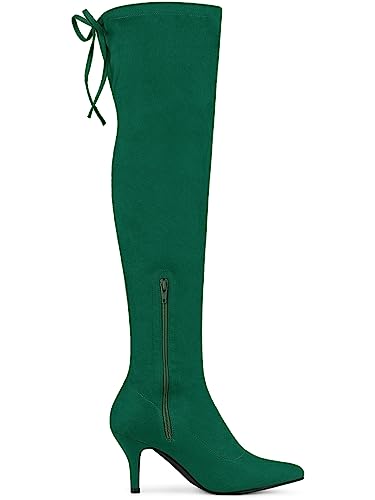 Allegra K Allegra K Women's Green Glitter Boots Round Toe Chunky Heel Over the Knee High Boots 10 m US