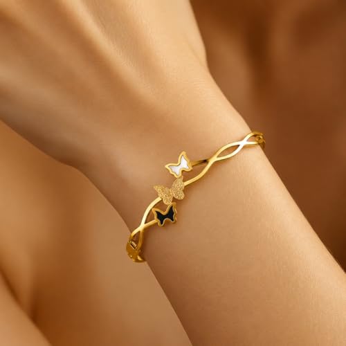 Image of Stylish Gold Plated Bangle for Women | Daily Use Stainless Steel Kada | Anti-Tarnish Waterproof Cuff | Multicolour Crystal Evil Eye | Daily Wear Bracelet For Womens | Premium Gift For Girl