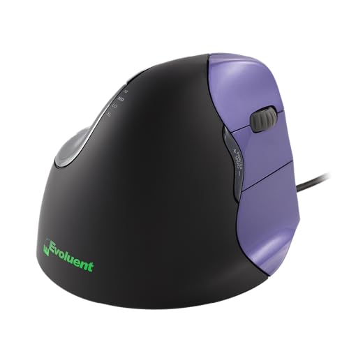Evoluent – Inventor of The Vertical Mouse – VM4S Ergonomic Vertical Mouse Right Hand Small Wired USB, Sculpted for Comfort, Reduces Wrist Strain, 4 Speeds, 6 Customizable Buttons in Windows