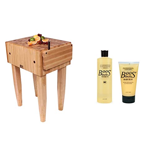 John Boos Pca2 24x18x10 Maple Butcher Block w/Knife Holder and Casters & Block MYSCRM Essential Mystery Oil and Board Cream Care and Maintenance Set