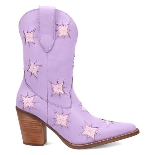 Dingo Womens Starburst Tooled Inlay Snip Toe Pull On Casual Boots Ankle High Heel 3