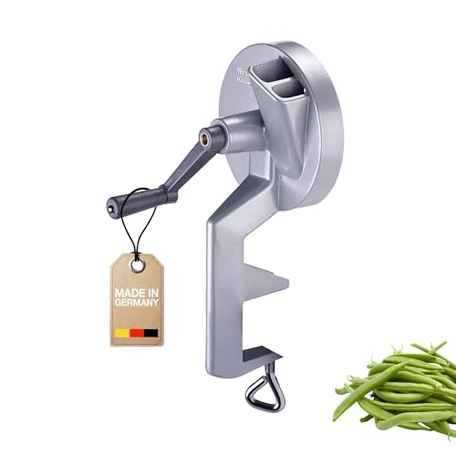 Westmark Cortador de judías con 2 aberturas de corte y abrazadera de tornillo para montaje en mesa, Cuchillo de acero inoxidable/carcasa de aluminio, Plateado, 11822260